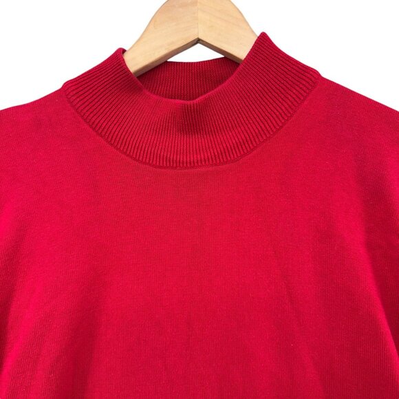 Vtg Casual Corner Sweater Womens Red Short Sleeve Mock Neck Pullover Size L - Picture 3 of 10